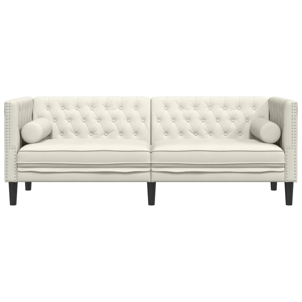 Canapé Chesterfield avec traversins 3 places crème velours