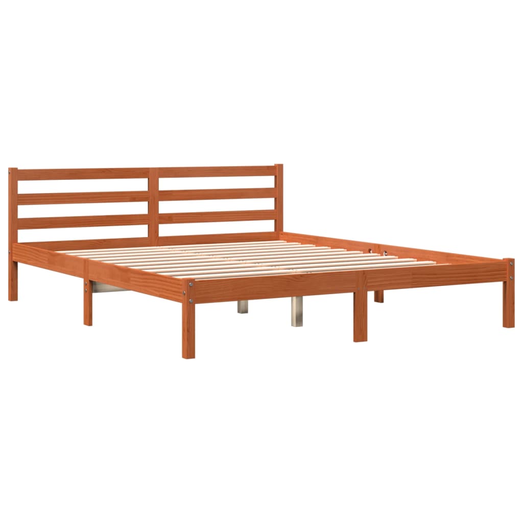 Cadre de lit sans matelas cire marron 160x200cm bois pin massif