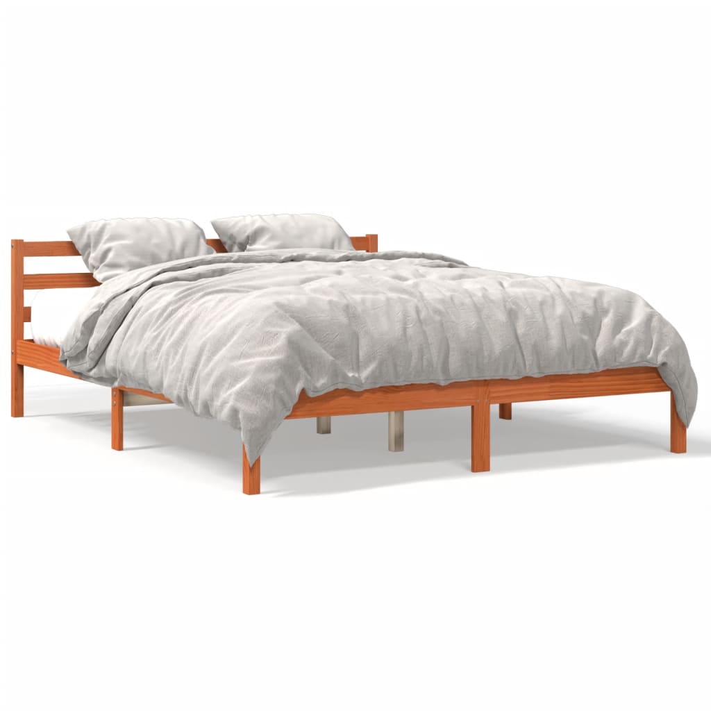 Cadre de lit sans matelas cire marron 200x200cm bois pin massif