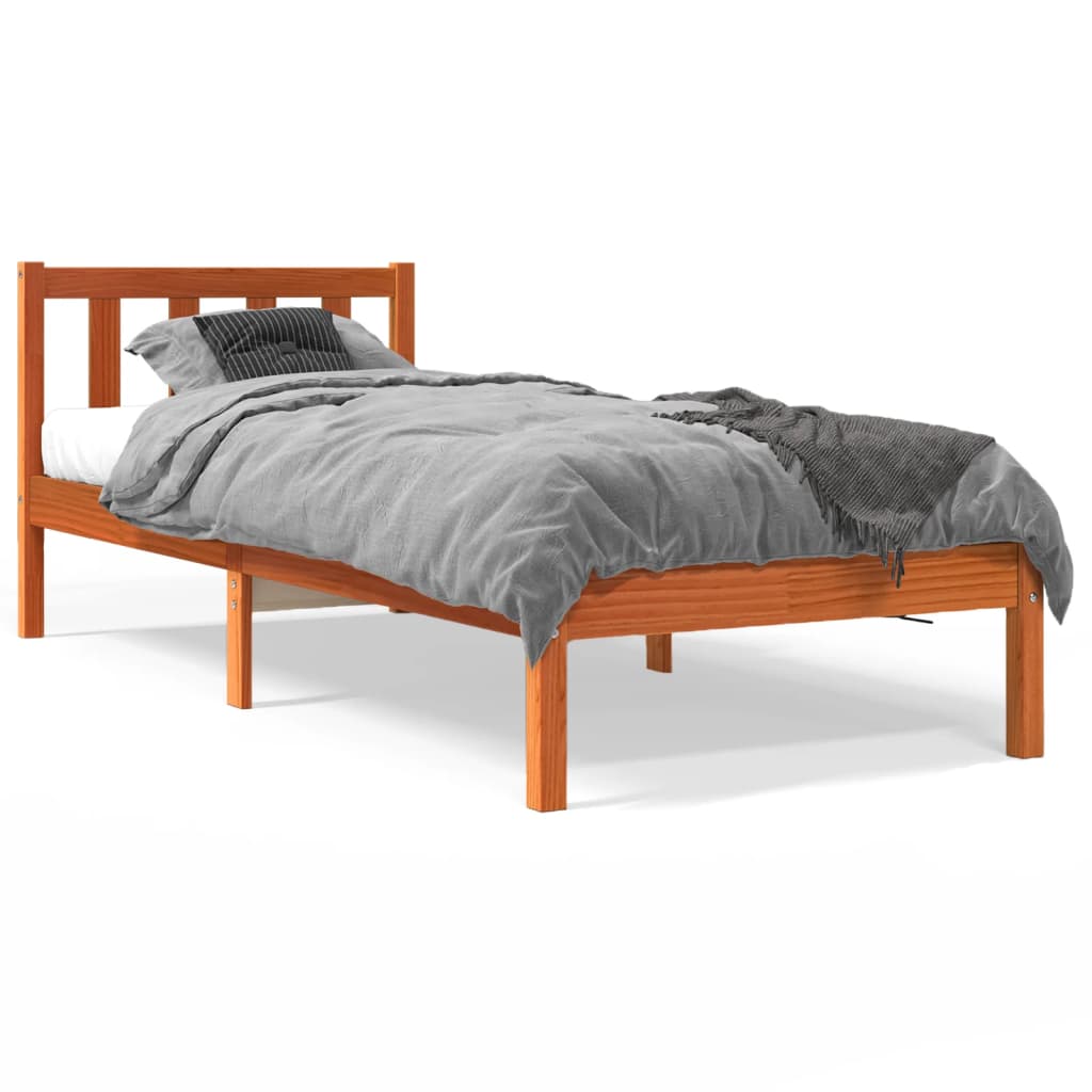 Cadre de lit sans matelas cire marron 75x190 cm bois pin massif