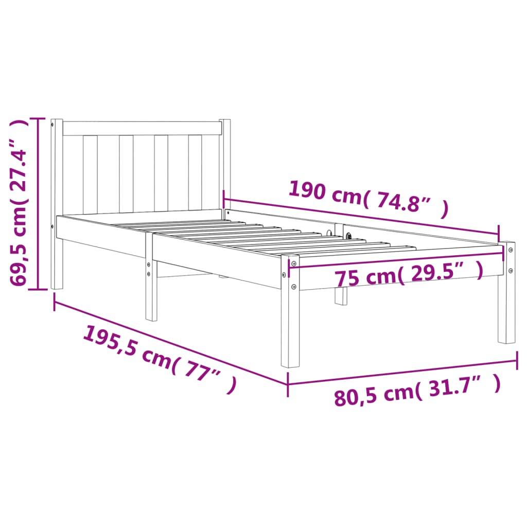 Cadre de lit sans matelas cire marron 75x190 cm bois pin massif