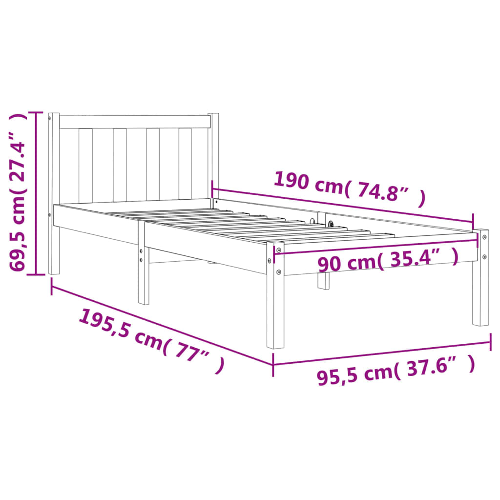 Cadre de lit sans matelas cire marron 90x190 cm bois pin massif