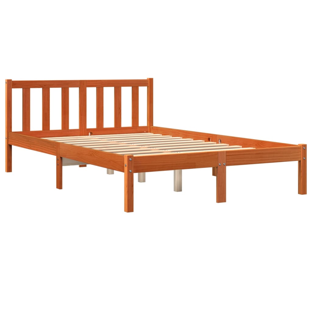 Cadre de lit sans matelas cire marron 140x190cm bois pin massif