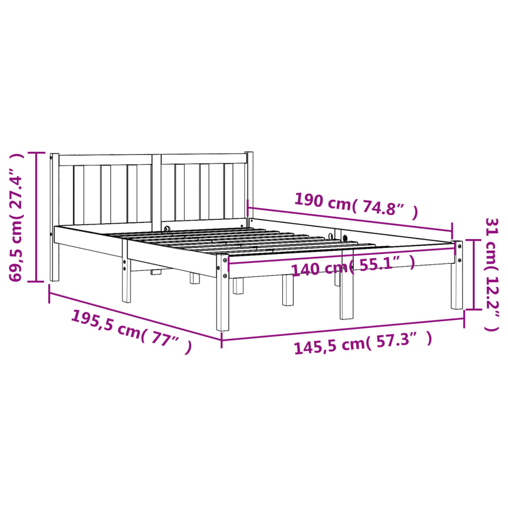 Cadre de lit sans matelas cire marron 140x190cm bois pin massif