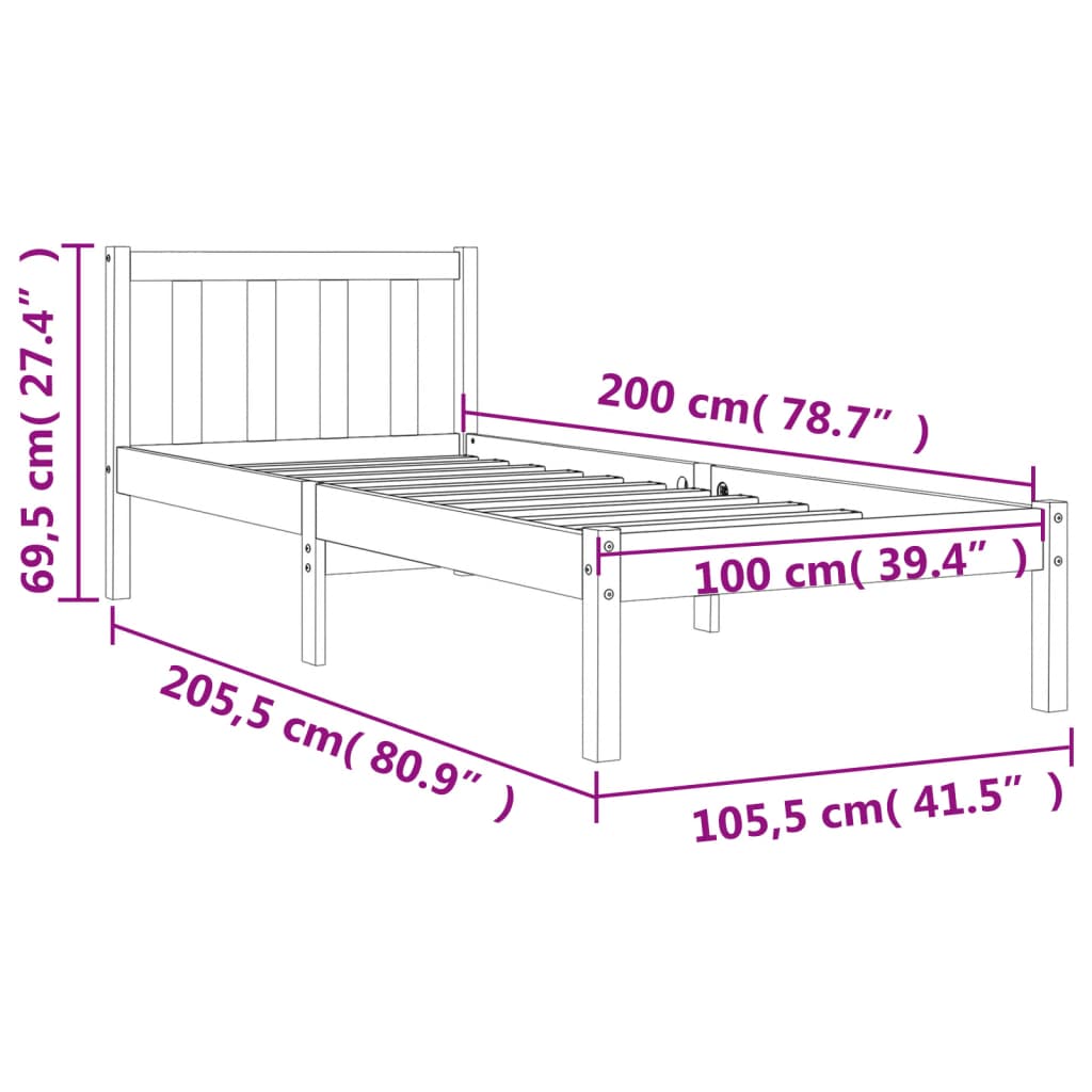 Cadre de lit sans matelas cire marron 100x200cm bois pin massif