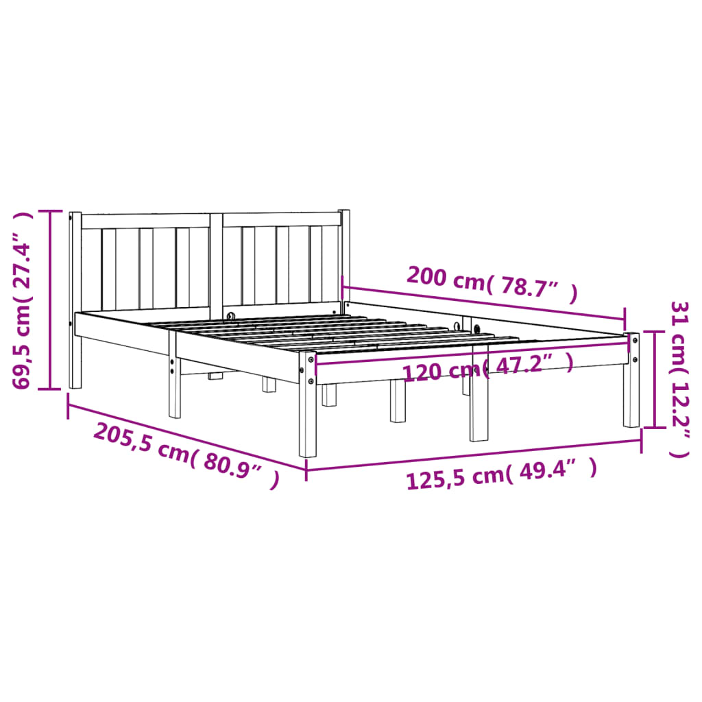 Cadre de lit sans matelas cire marron 120x200cm bois pin massif