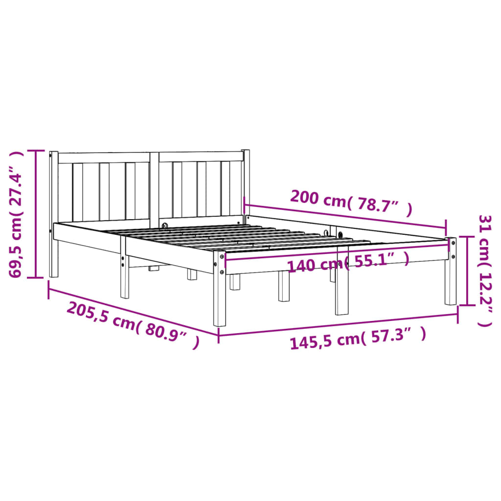 Cadre de lit sans matelas cire marron 140x200cm bois pin massif