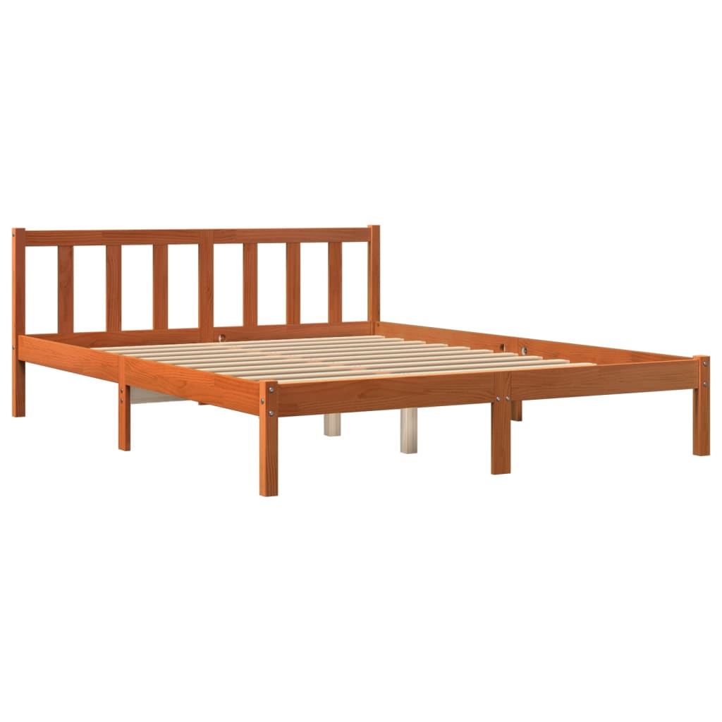 Cadre de lit sans matelas cire marron 150x200cm bois pin massif