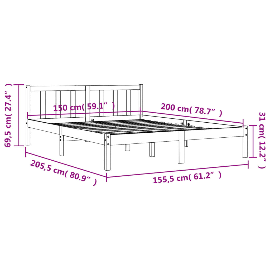 Cadre de lit sans matelas cire marron 150x200cm bois pin massif