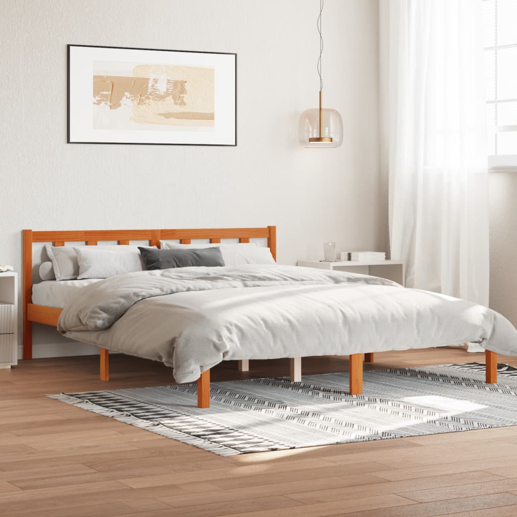 Cadre de lit sans matelas cire marron 150x200cm bois pin massif