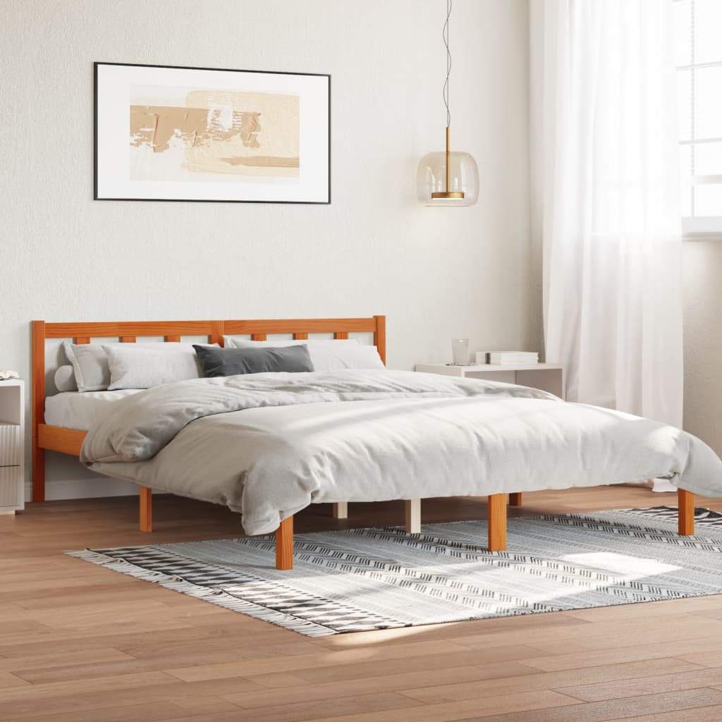 Cadre de lit sans matelas cire marron 160x200cm bois pin massif