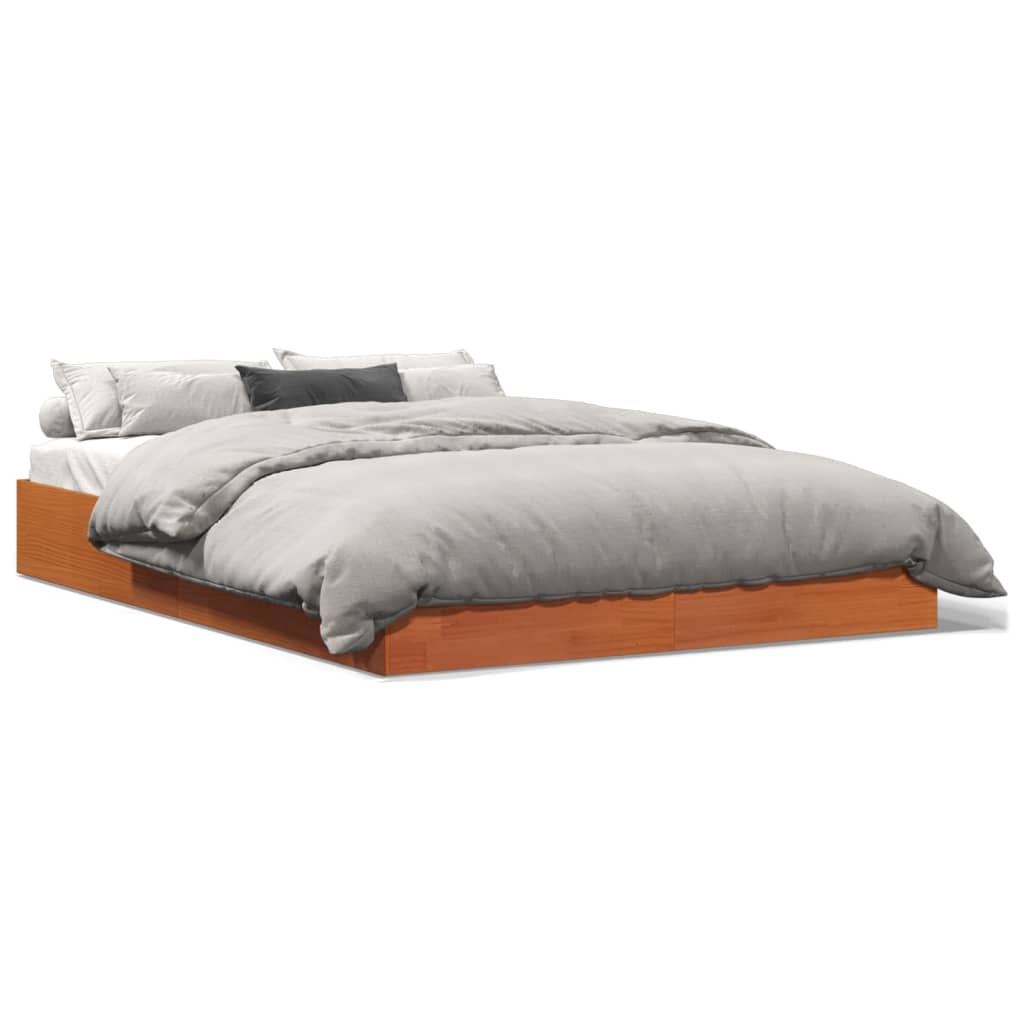 Cadre de lit sans matelas cire marron 160x200cm bois pin massif