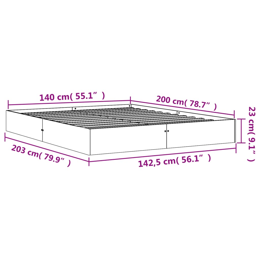 Cadre de lit sans matelas cire marron 140x200cm bois pin massif