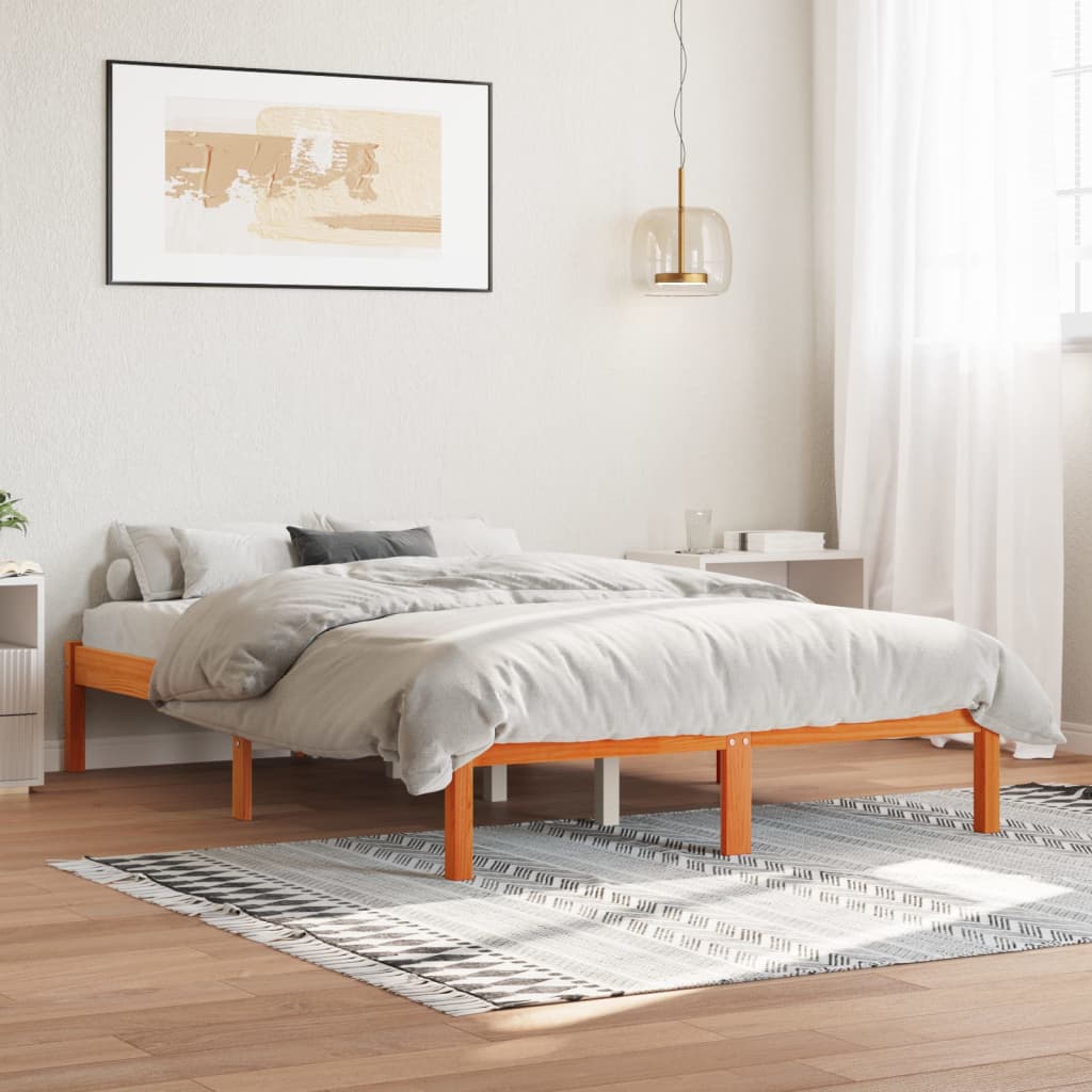 Cadre de lit sans matelas cire marron 135x190cm bois pin massif