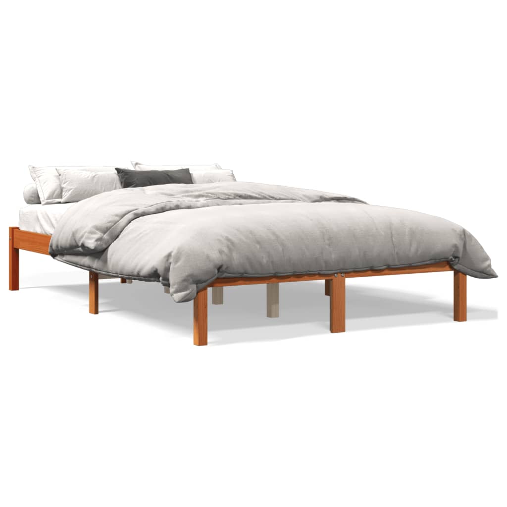 Cadre de lit sans matelas cire marron 140x190cm bois pin massif