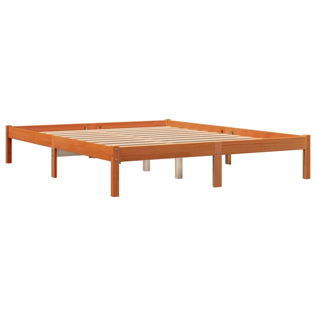 Cadre de lit sans matelas cire marron 150x200cm bois pin massif