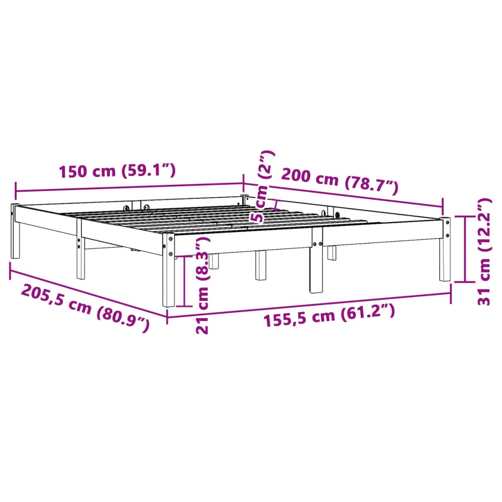 Cadre de lit sans matelas cire marron 150x200cm bois pin massif