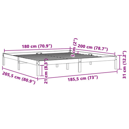 Cadre de lit sans matelas cire marron 180x200cm bois pin massif