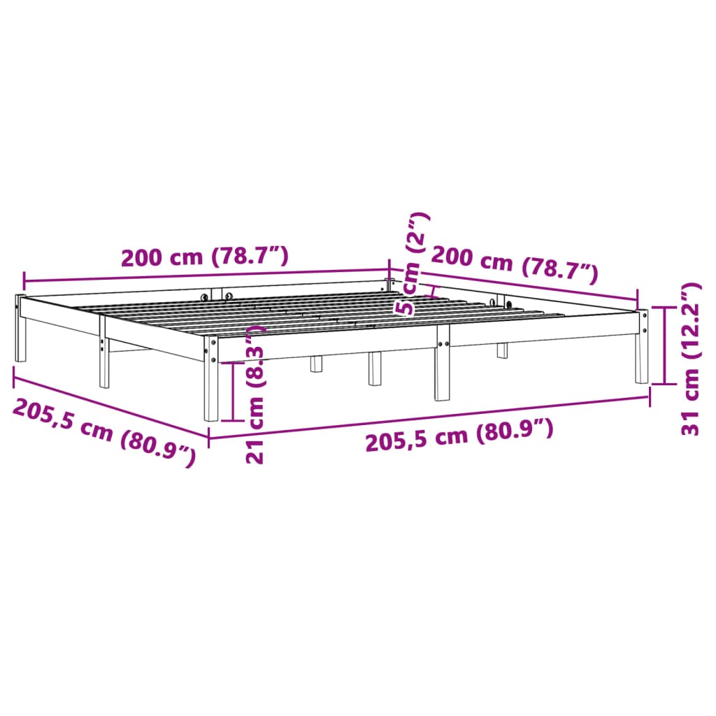 Cadre de lit sans matelas cire marron 200x200cm bois pin massif