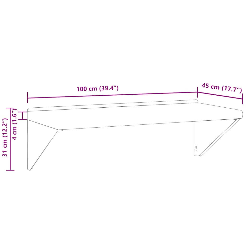 Étagère murale 100x45x31 cm argenté acier inoxydable