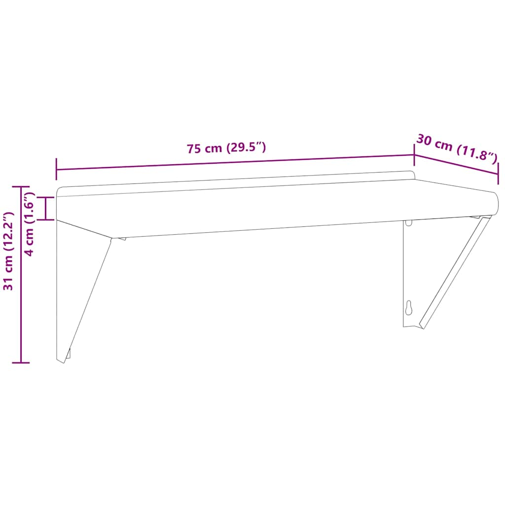 Étagère murale 75x30x31 cm argenté acier inoxydable