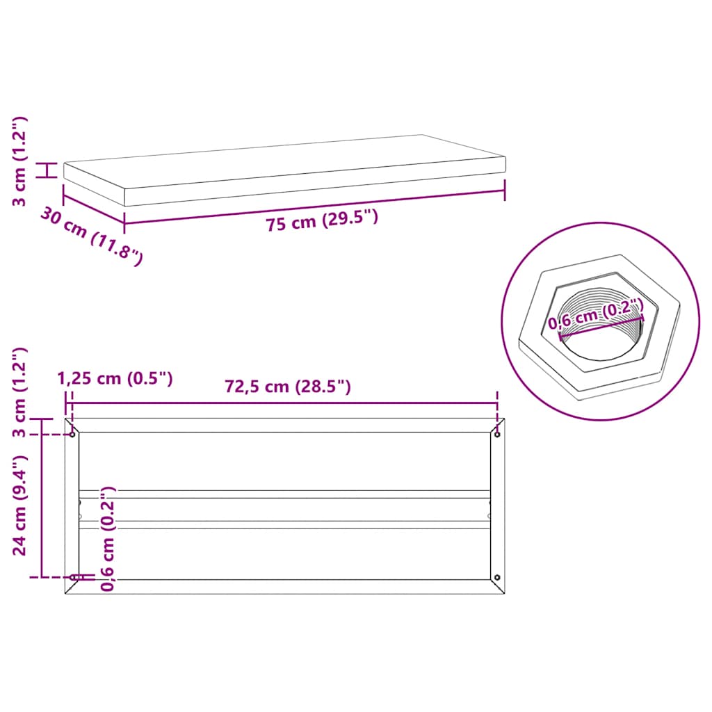 Étagères murales 2 pcs 75x30x3 cm argenté acier inoxydable