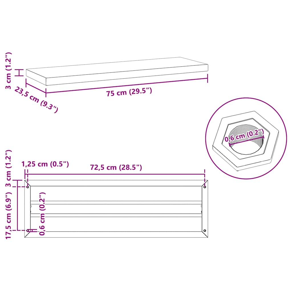 Étagères murales 2 pcs 75x23,5x3 cm argenté acier inoxydable