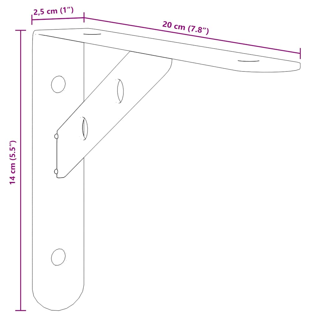 Supports d'étagères 4 pcs 20x2,5x14 cm argenté acier inoxydable