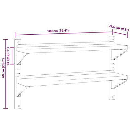 Étagère murale 2 niveaux 100x23,5x60cm argenté acier inoxydable