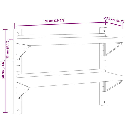 Étagère murale 2 niveaux 75x23,5x60 cm argenté acier inoxydable