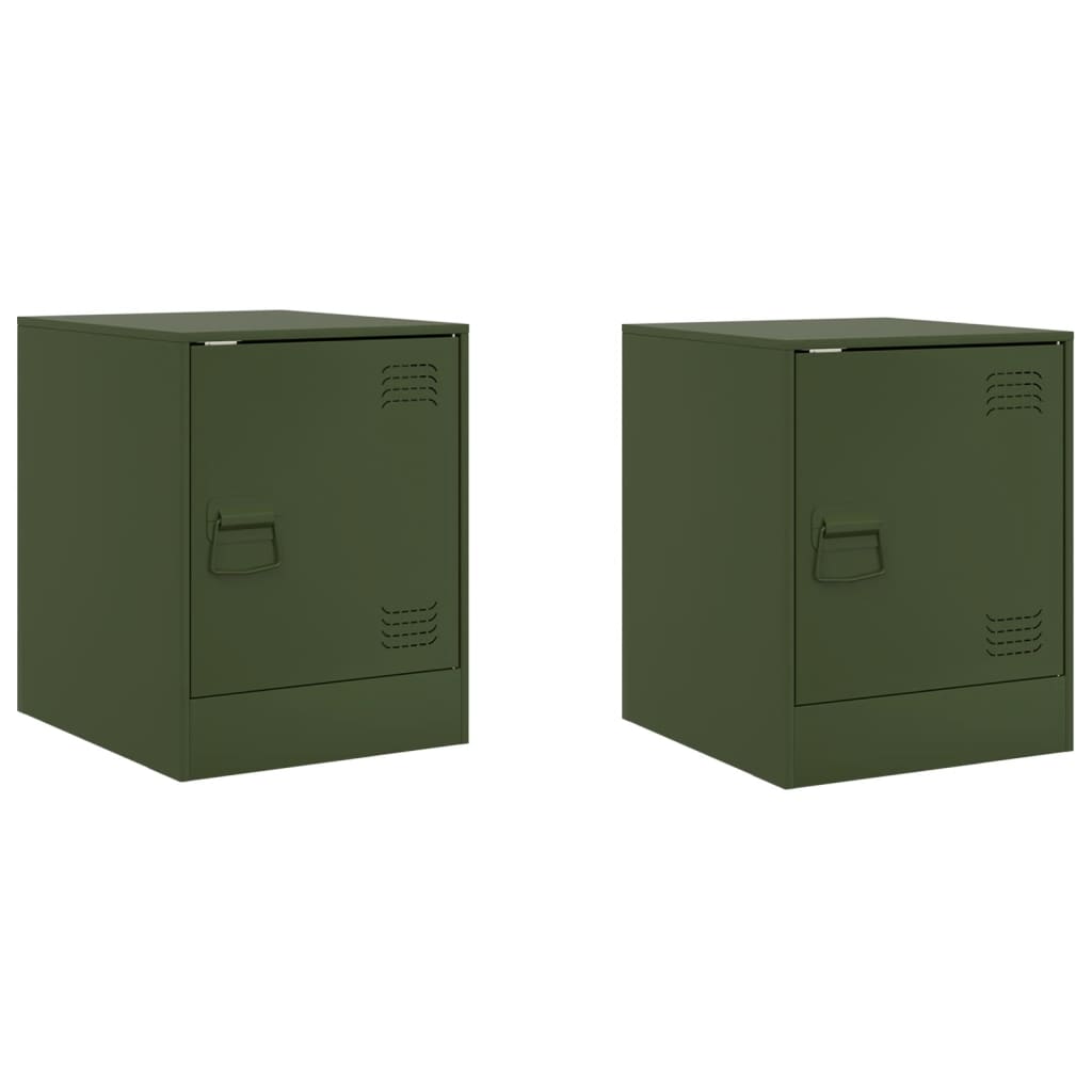 Tables de chevet 2 pcs vert olive 34,5x39x44 cm acier