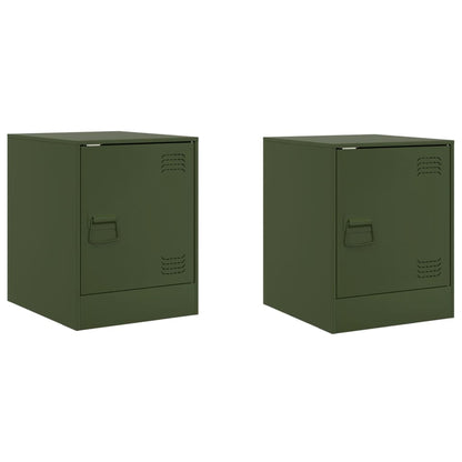 Tables de chevet 2 pcs vert olive 34,5x39x44 cm acier