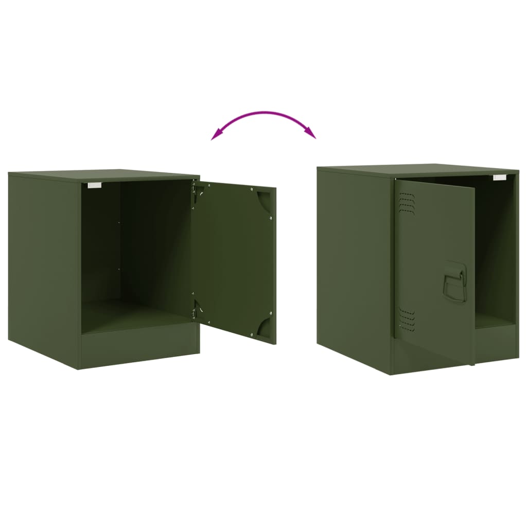 Tables de chevet 2 pcs vert olive 34,5x39x44 cm acier