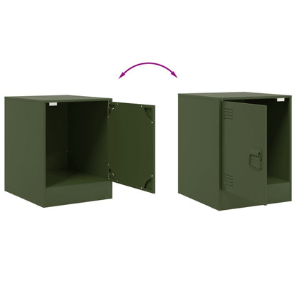 Tables de chevet 2 pcs vert olive 34,5x39x44 cm acier