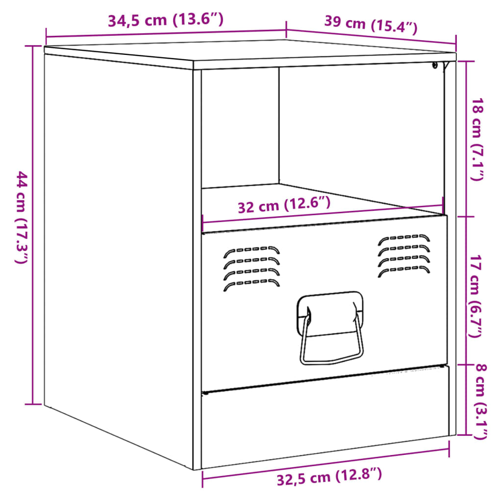 Tables de chevet 2 pcs noir 34,5x39x44 cm acier