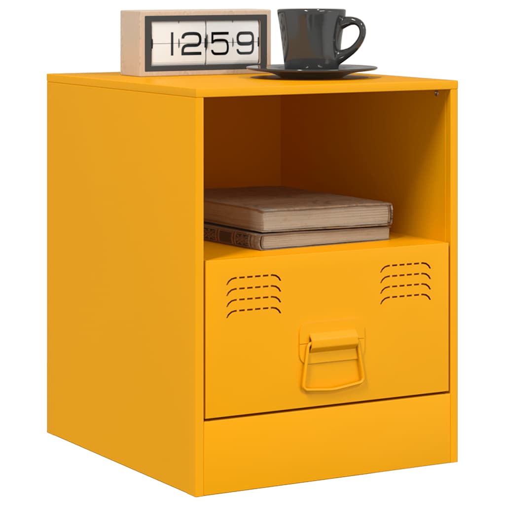 Table de chevet jaune moutarde 34,5x39x44 cm acier