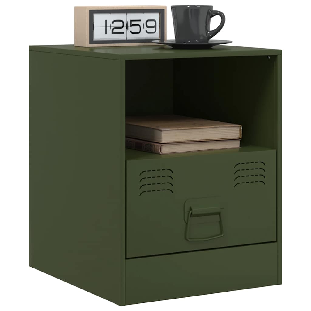 Table de chevet vert olive 34,5x39x44 cm acier