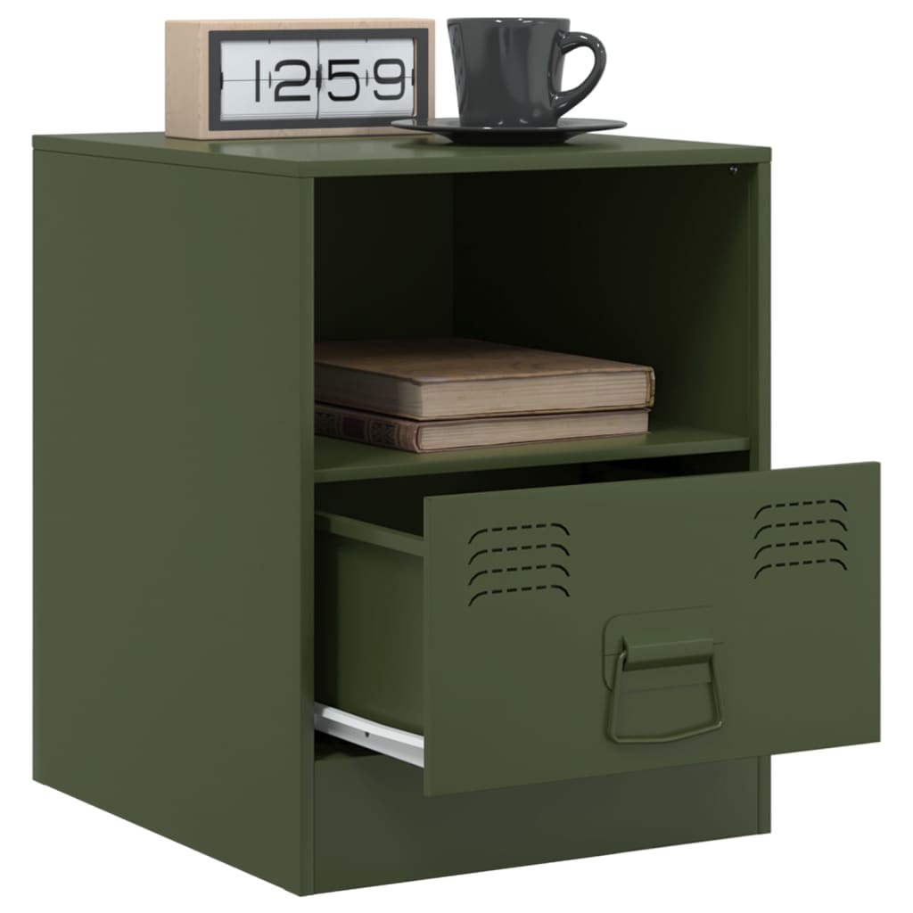 Table de chevet vert olive 34,5x39x44 cm acier