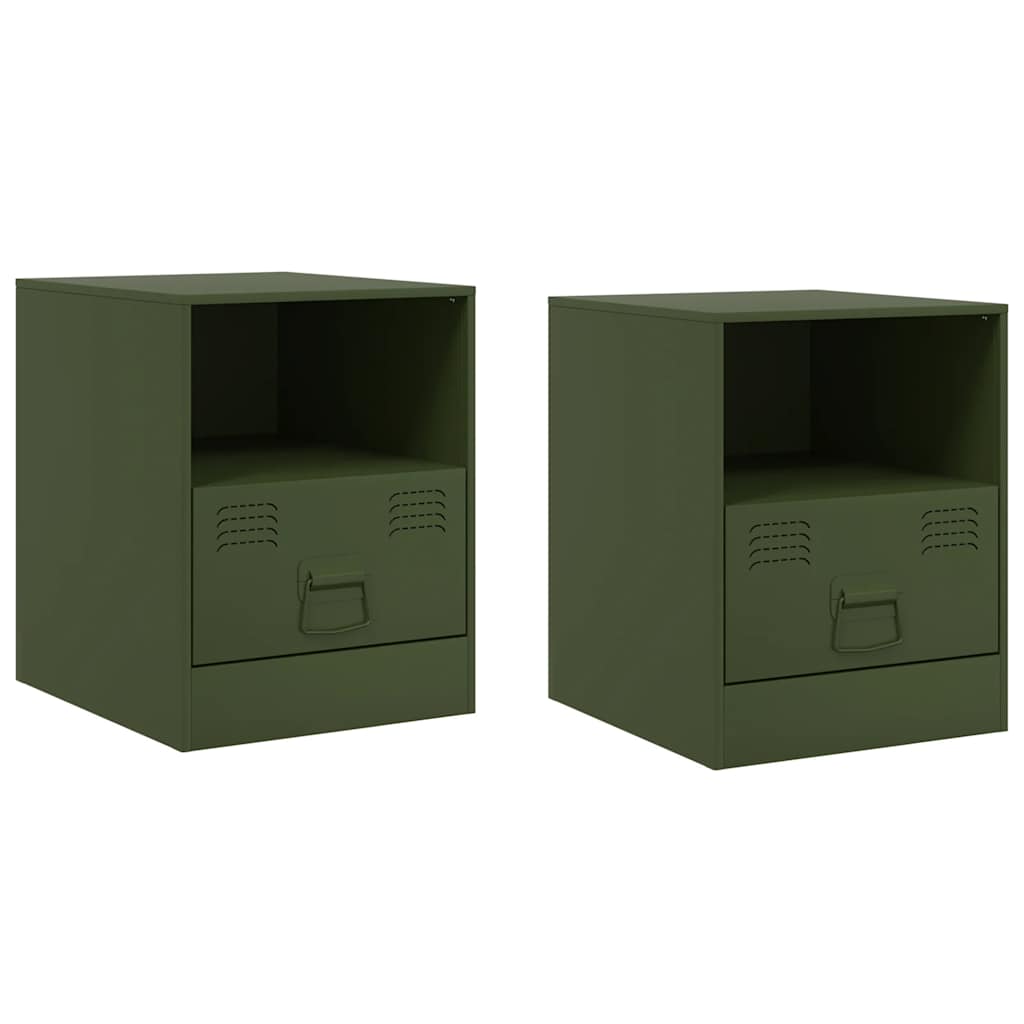 Tables de chevet 2 pcs vert olive 34,5x39x44 cm acier