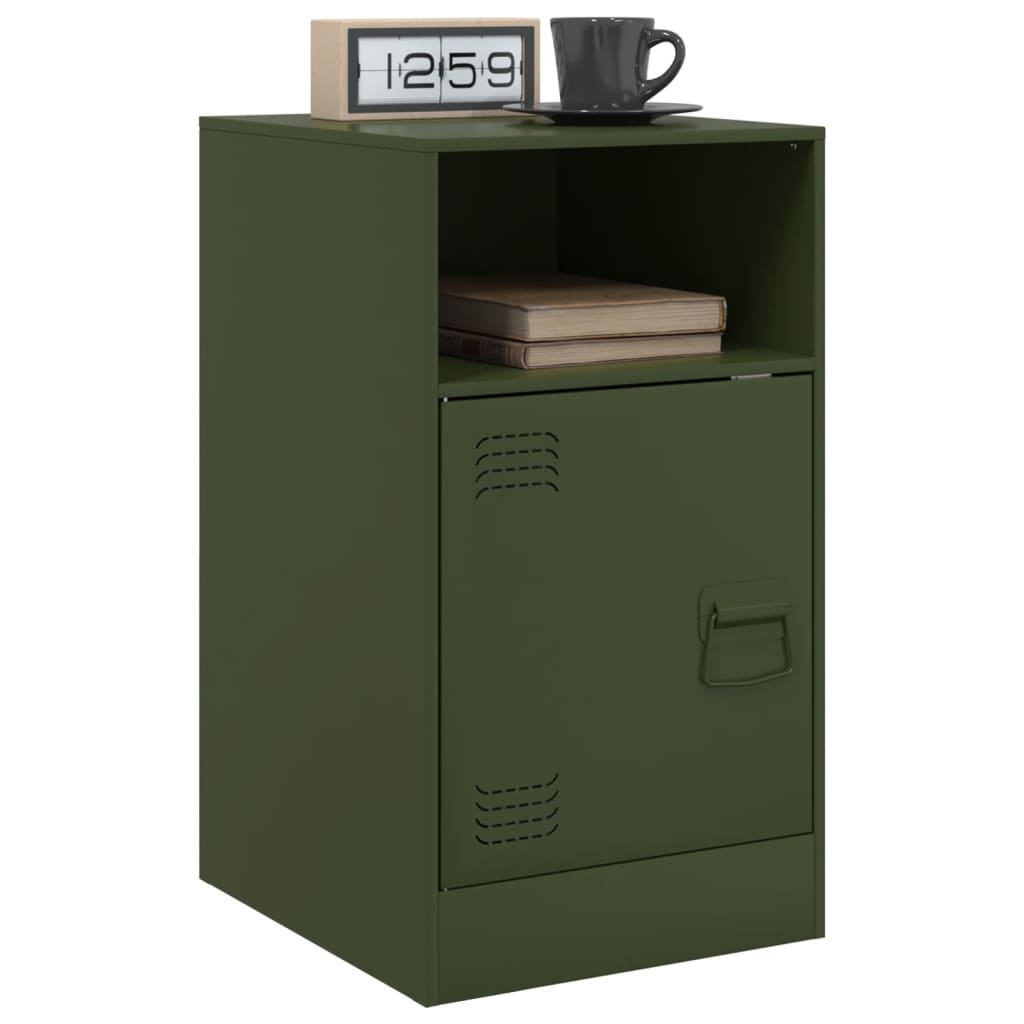 Table de chevet vert olive 34,5x39x62 cm acier