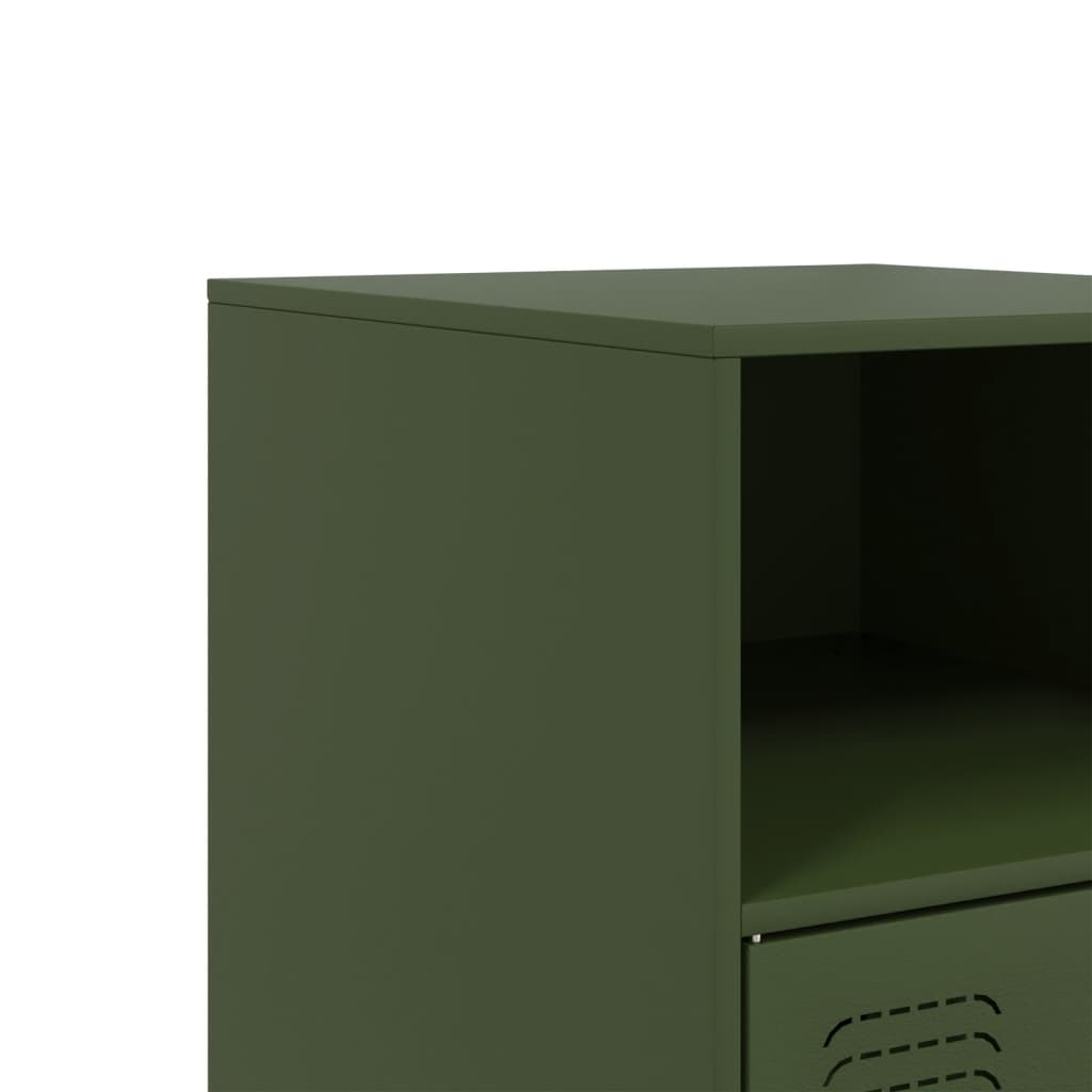 Table de chevet vert olive 34,5x39x62 cm acier