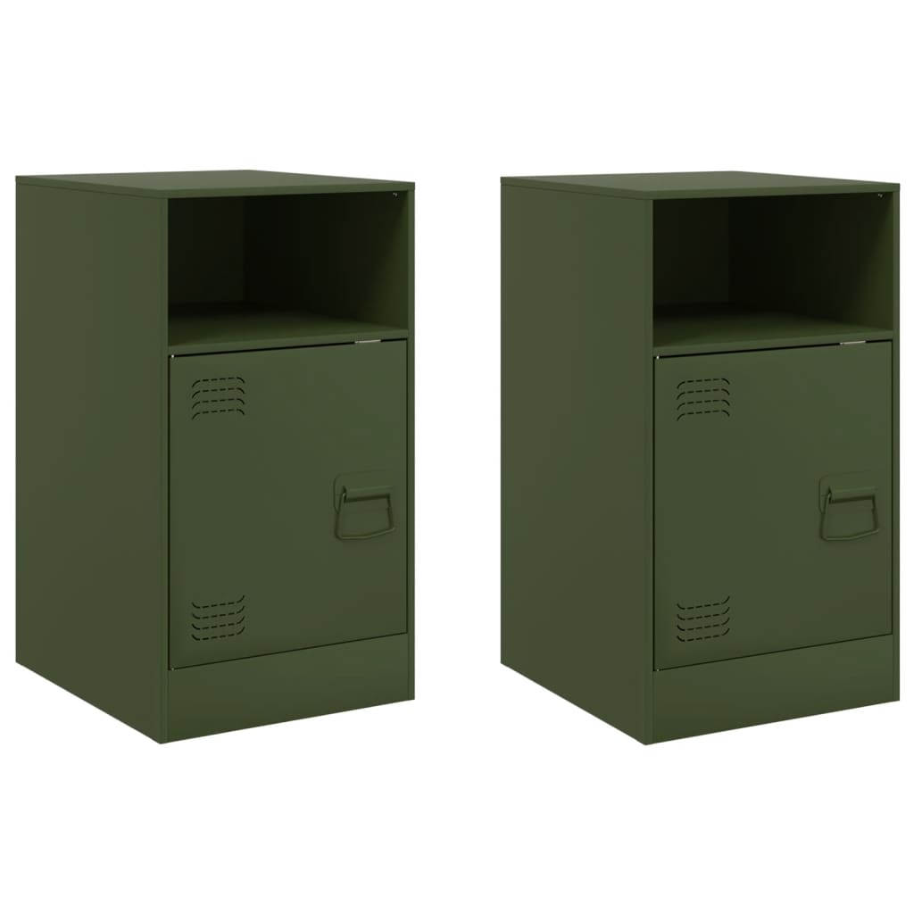 Tables de chevet 2 pcs vert olive 34,5x39x62 cm acier