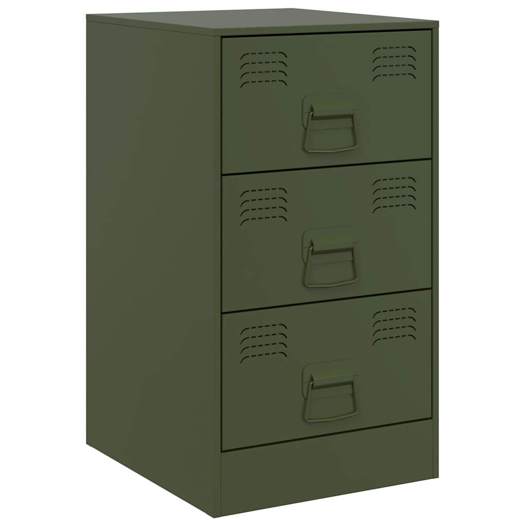 Table de chevet vert olive 34,5x39x62 cm acier