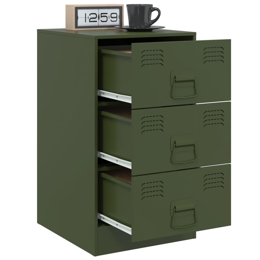 Table de chevet vert olive 34,5x39x62 cm acier