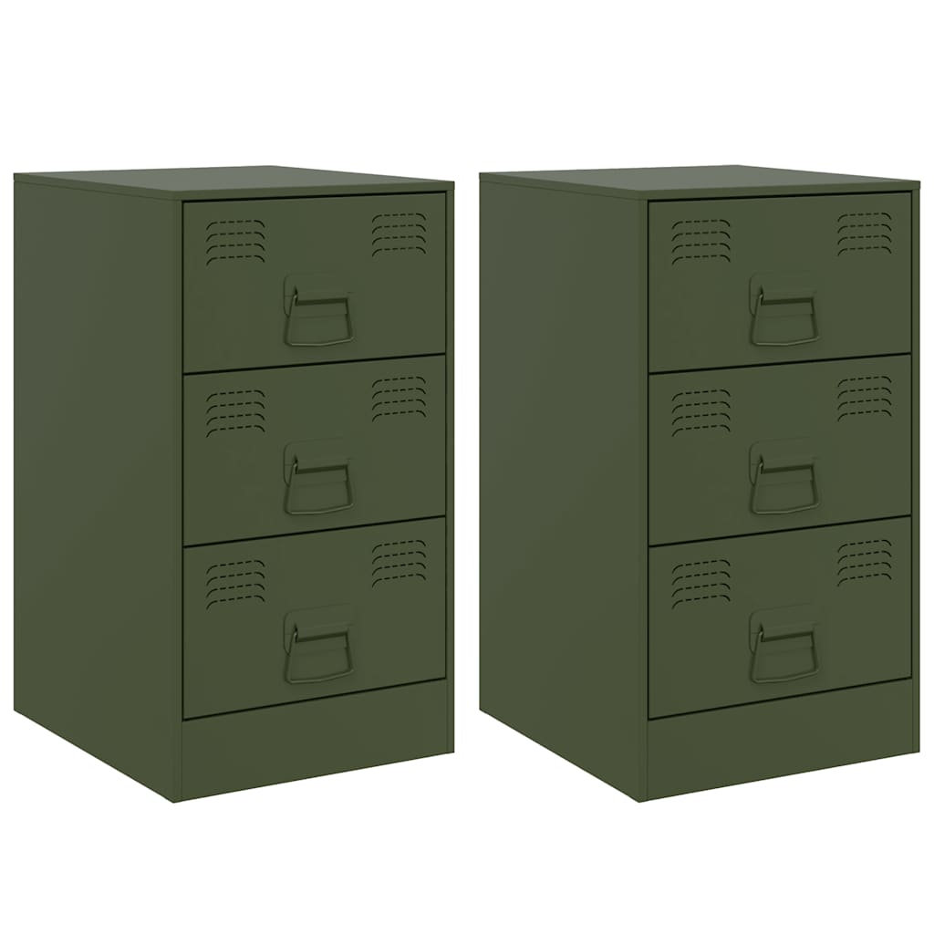 Tables de chevet 2 pcs vert olive 34,5x39x62 cm acier