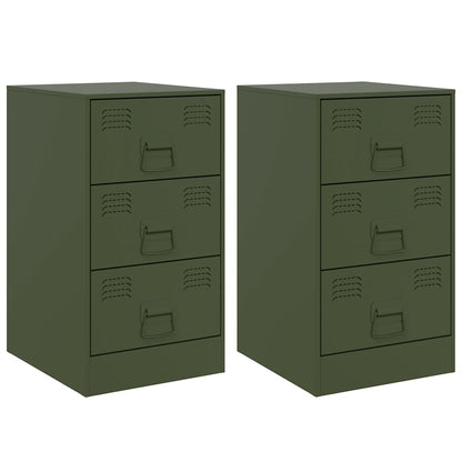 Tables de chevet 2 pcs vert olive 34,5x39x62 cm acier