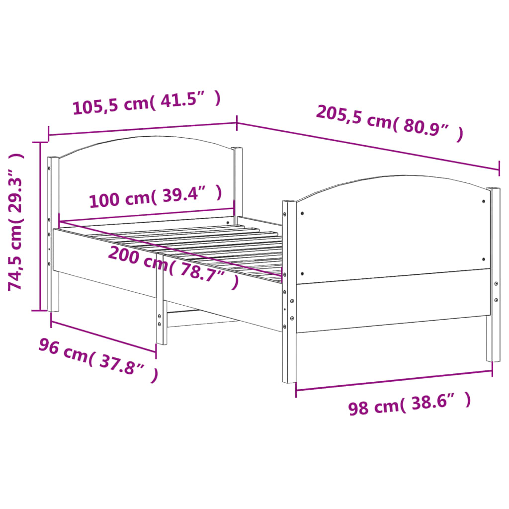 Cadre de lit sans matelas blanc 100x200 cm bois de pin massif