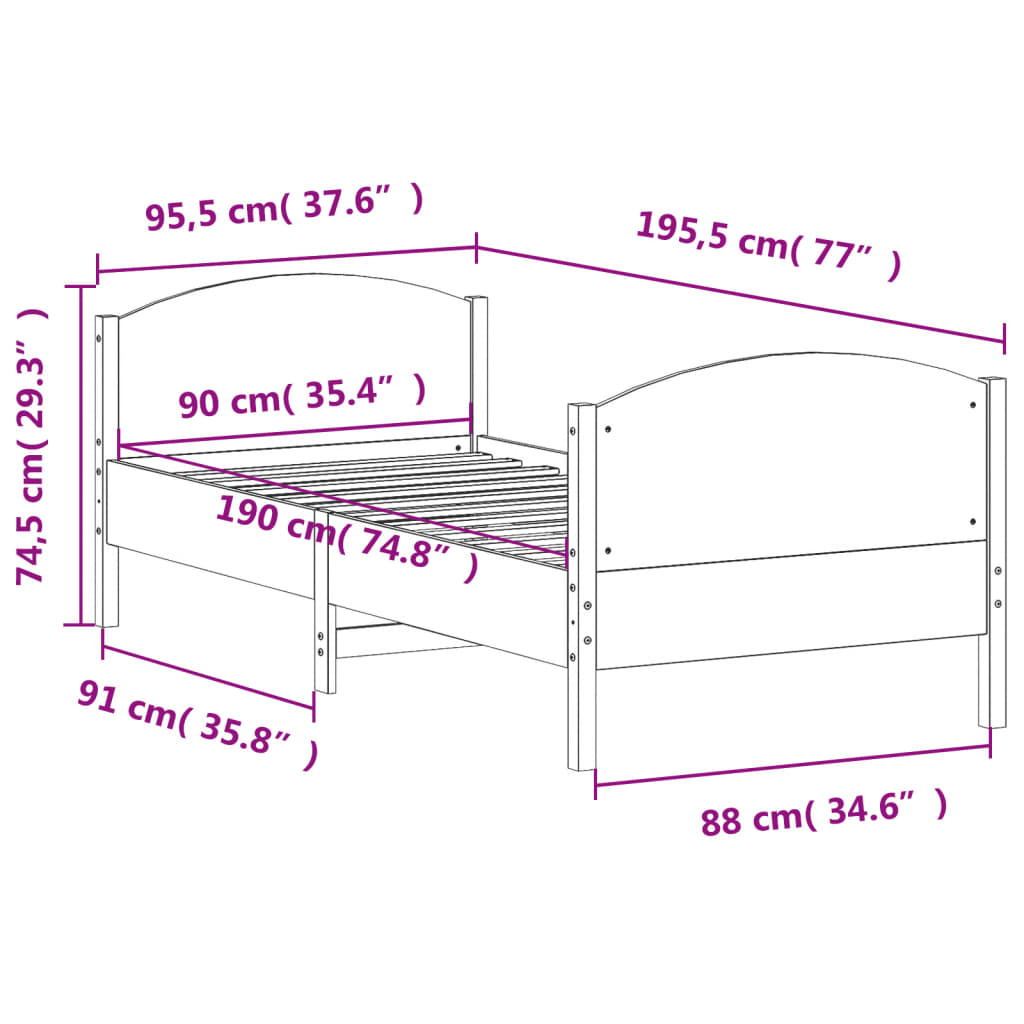 Cadre de lit sans matelas 90x190 cm bois de pin massif