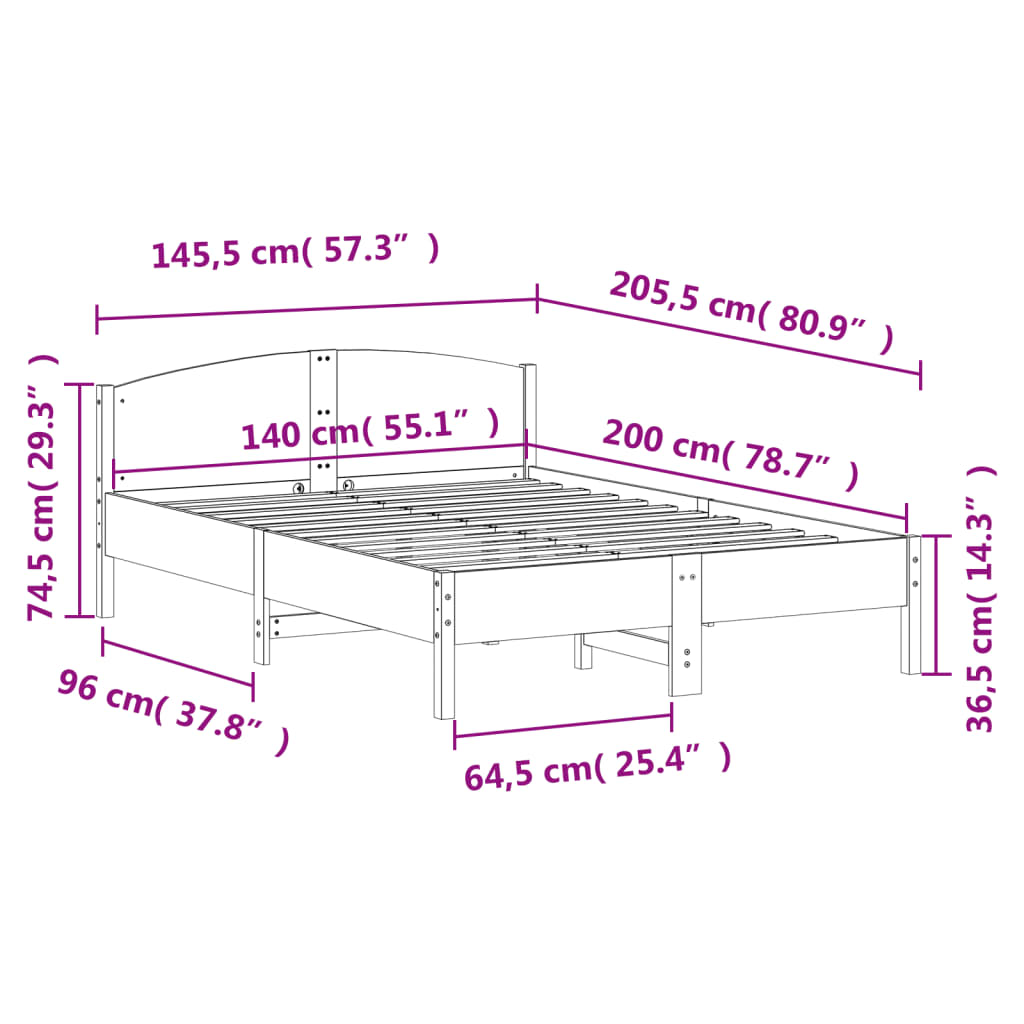 Cadre de lit sans matelas 140x200 cm bois massif de pin