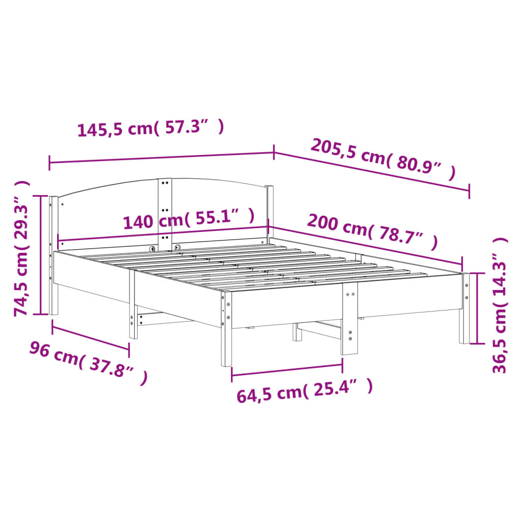 Cadre de lit sans matelas blanc 140x200 cm bois de pin massif